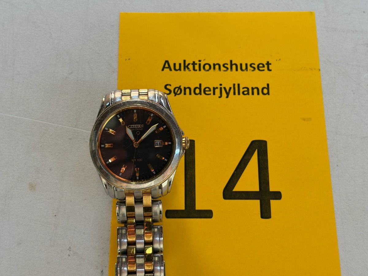 Citizen Eco-Drive herreur – WR100 – sort skive med dato og tofarvet lænke