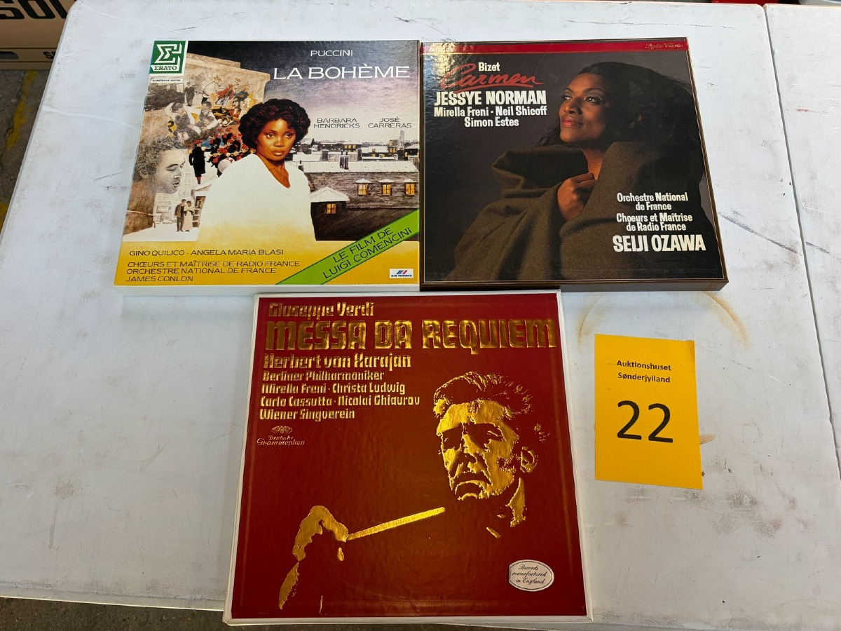 3 LP-bokssæt – Puccini: La Bohème, Bizet: Carmen & Verdi: Messa da Requiem