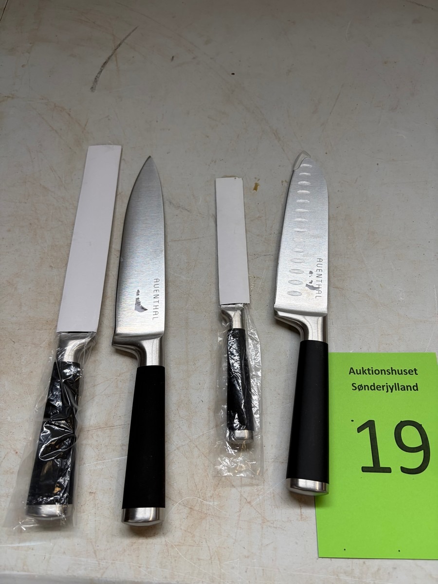 4 køkkenknive fra Auenthal – forskellige størrelser, heraf 2 indpakkede