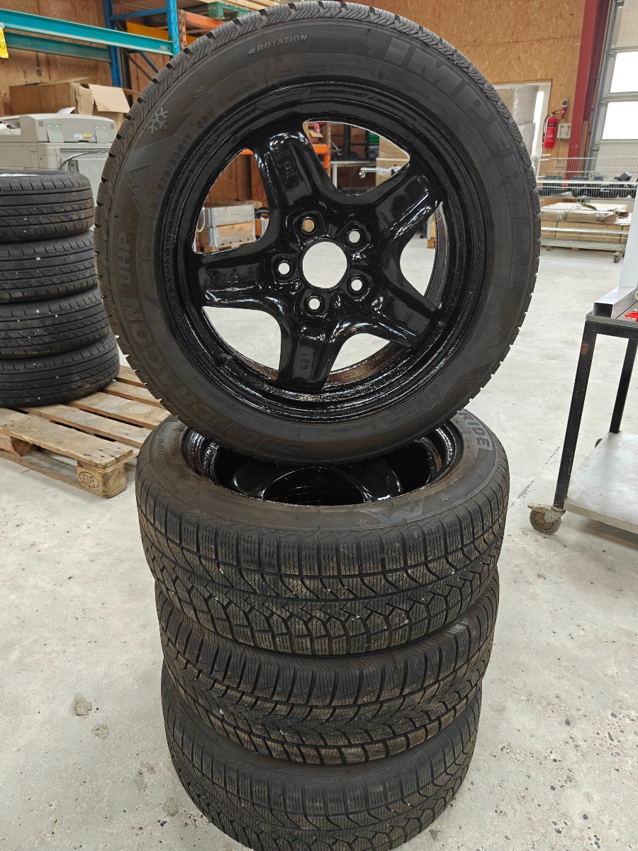 Sort malede stålfælge med vinterdæk 225/50R17
